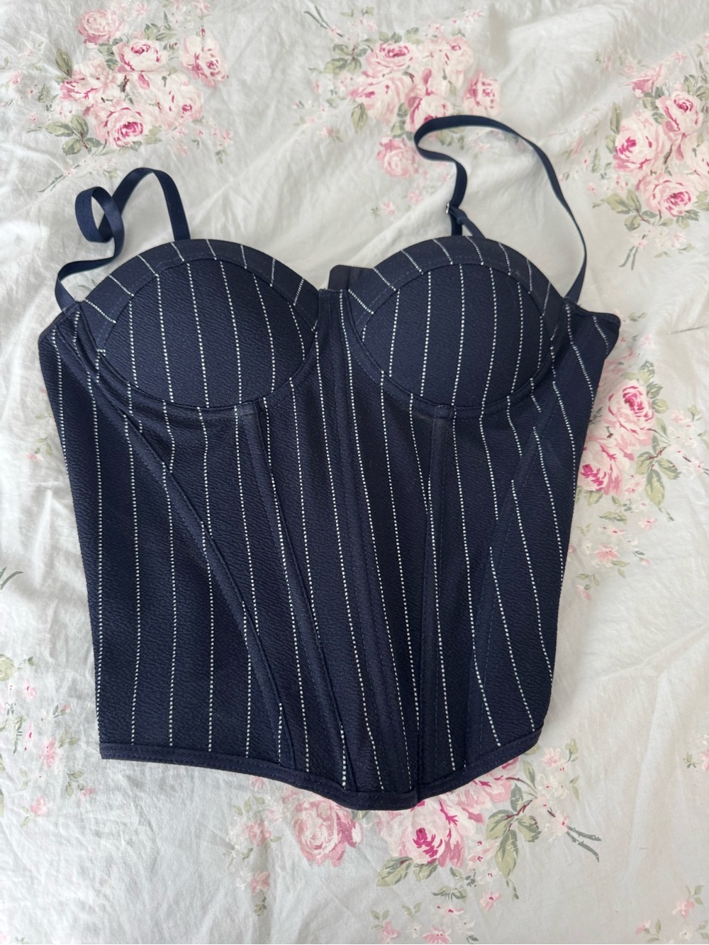 Navy Pinstripe Bustier Top